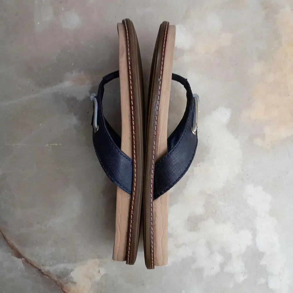 Sperry Women's Navy and Tan Flip Flops, Thong Sandals